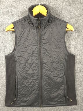 LL Bean Womens Black Quilted Sherpa Lined Vest Ribbed Side Panels Medium 291762